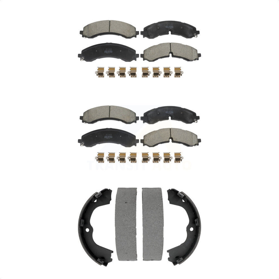 Front Rear Semi-Metallic Brake Pads And Parking Shoe Kit For GMC Chevrolet Sierra 2500 HD KFN-100865