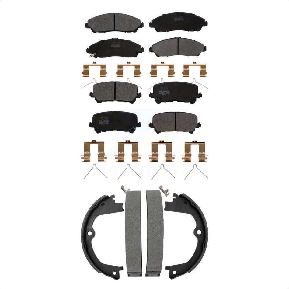 Front Rear Semi-Metallic Brake Pads Parking Shoes Kit For Honda Pilot Ridgeline Acura MDX KFN-100873