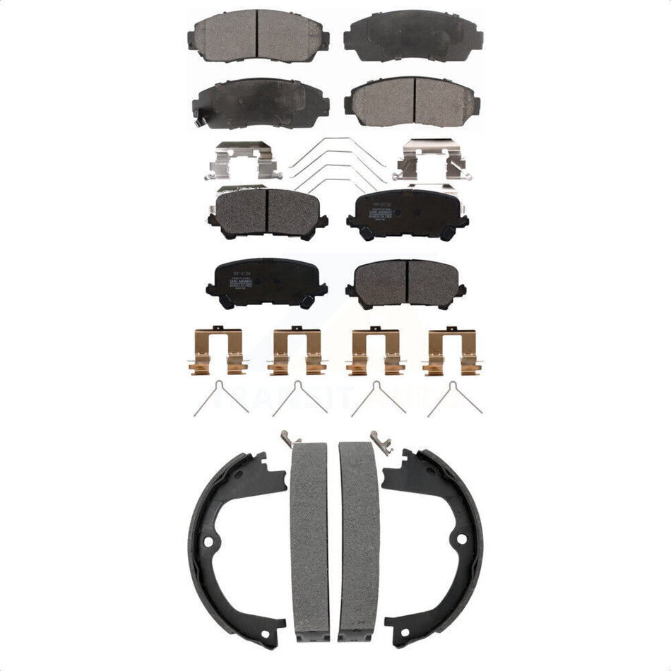 Front Rear Semi-Metallic Brake Pads And Parking Shoes Kit For 2019-2024 Honda Passport KFN-100874