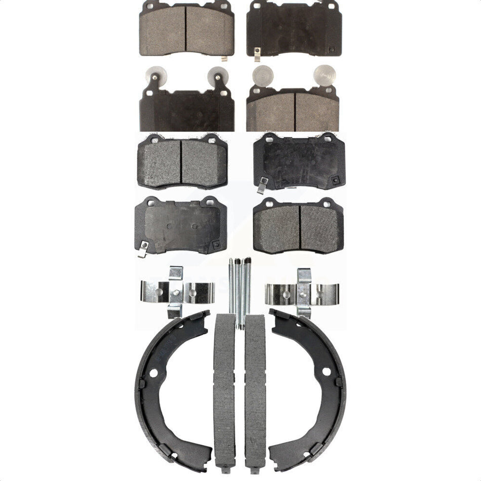 Front Rear Semi-Metallic Brake Pads & Parking Shoes Kit For 2010-2015 Chevrolet Camaro SS KFN-100876