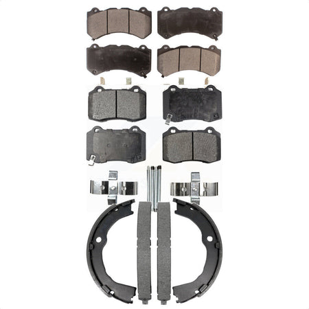 Front Rear Semi-Metallic Brake Pads & Parking Shoes Kit For Chevrolet Camaro Cadillac CTS KFN-100878