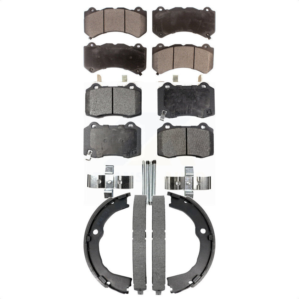 Front Rear Semi-Metallic Brake Pads & Parking Shoes Kit For Chevrolet Camaro Cadillac CTS KFN-100878