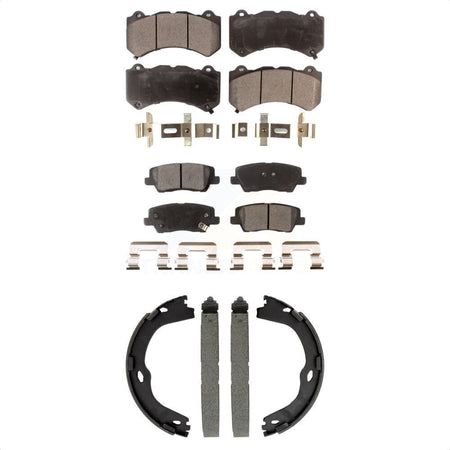 Front Rear Semi-Metallic Brake Pads And Parking Shoes Kit For Cadillac CTS KFN-100894