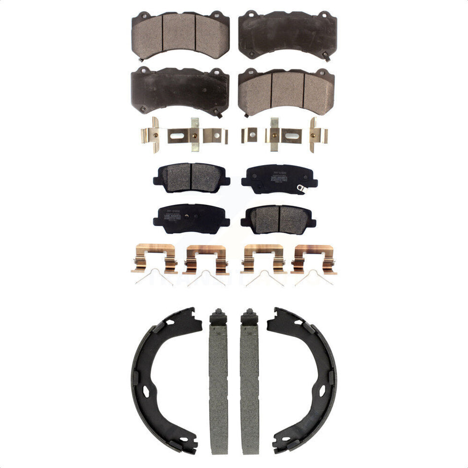 Front Rear Semi-Metallic Brake Pads And Parking Shoes Kit For Cadillac CTS KFN-100895