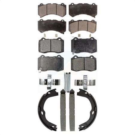 Front Rear Semi-Metallic Brake Pads And Parking Shoe Kit For 2016 Cadillac CTS V with RWD KFN-100896