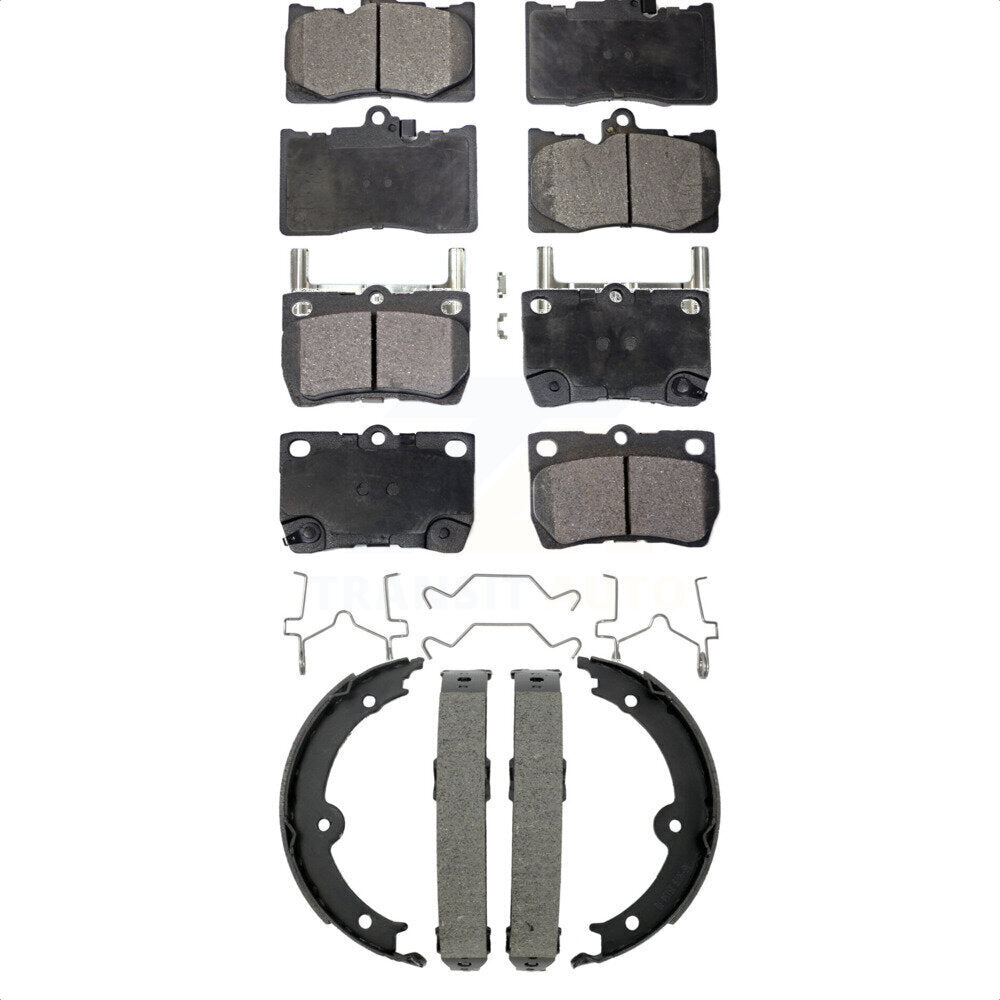 Front Rear Semi-Metallic Brake Pads & Parking Shoe Kit For Lexus IS350 GS350 GS450h GS430 KFN-100912