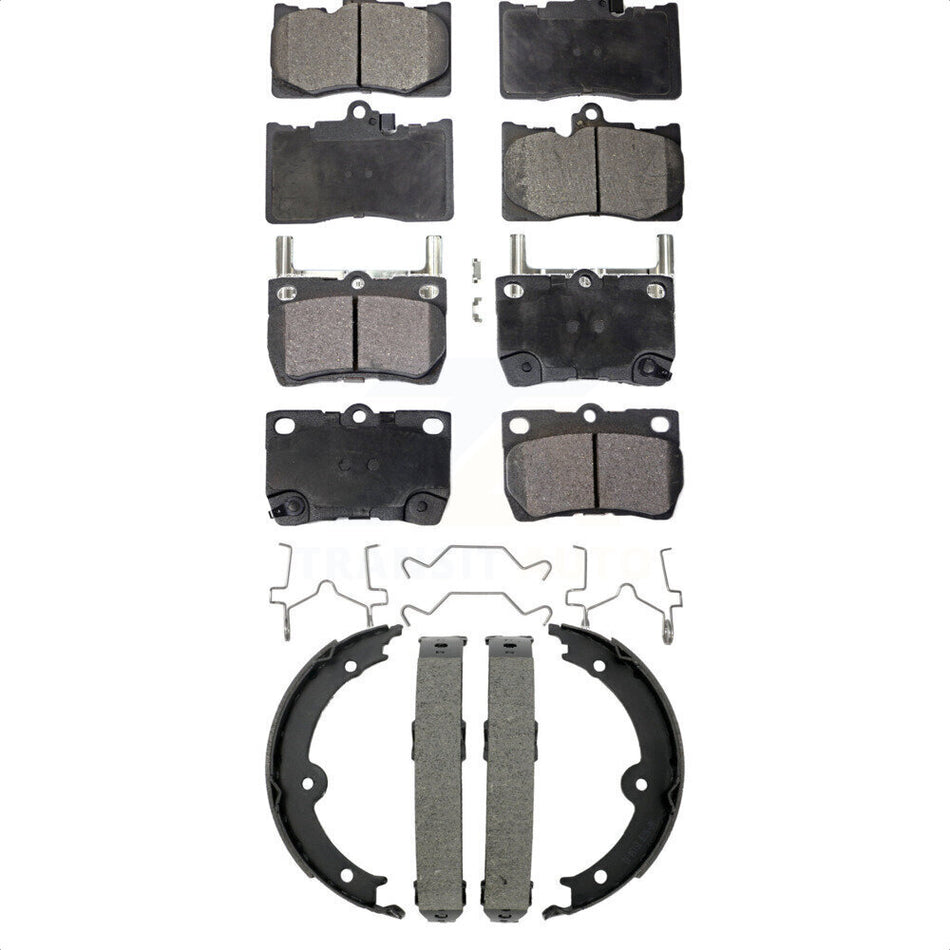 Front Rear Semi-Metallic Brake Pads & Parking Shoe Kit For Lexus IS350 GS350 GS450h GS430 KFN-100912
