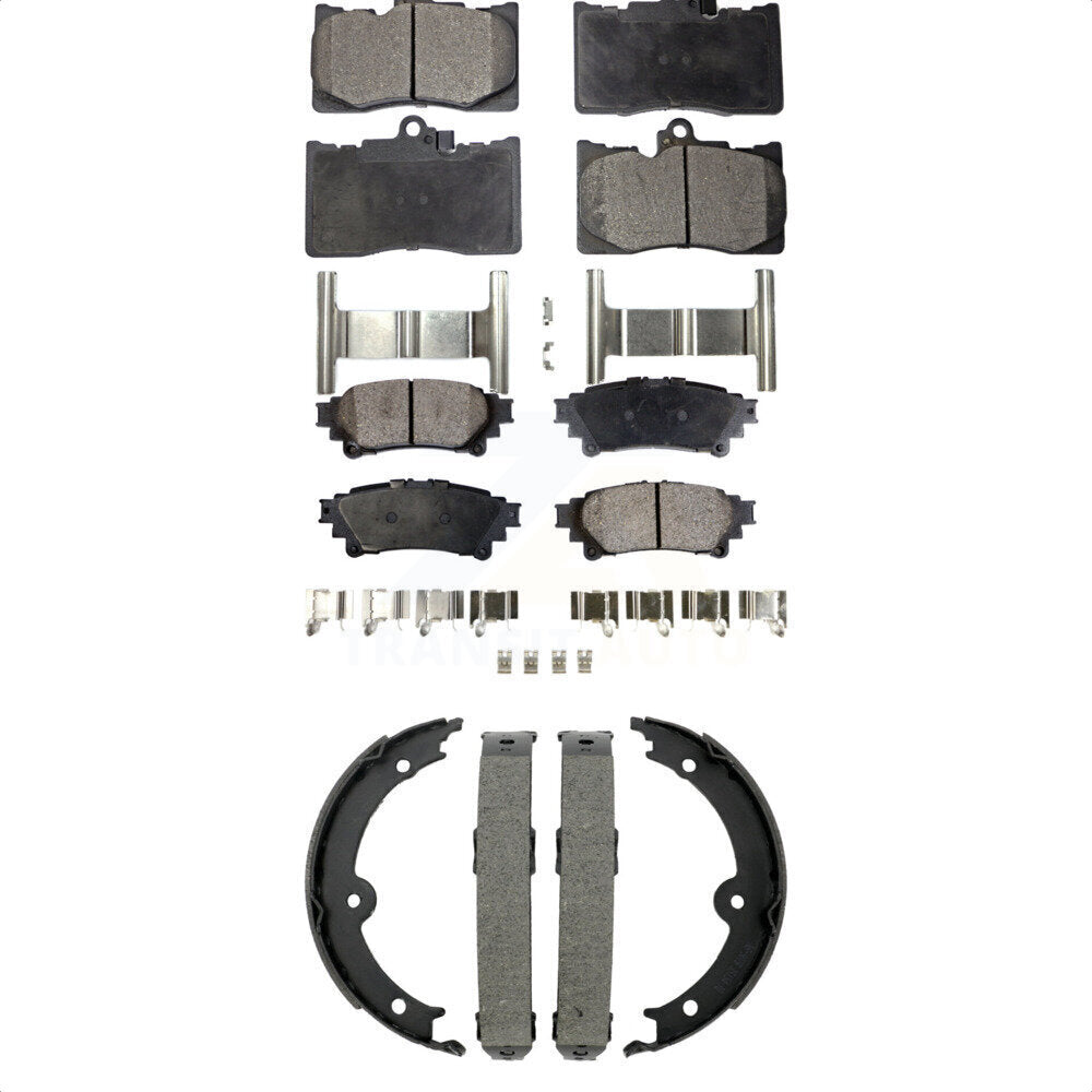 Front Rear Semi-Metallic Brake Pads & Parking Shoes Kit For 14-15 Lexus IS350 Convertible KFN-100916