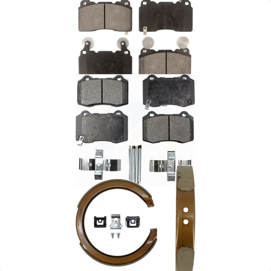 Front Rear Semi-Metallic Brake Pads And Parking Shoes Kit For 2015-2017 Chevrolet SS KFN-100929