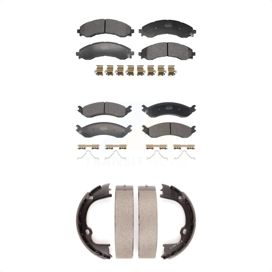 Front Rear Semi-Metallic Brake Pads & Parking Shoe Kit For GMC Chevrolet Savana 2500 3500 KFN-100935