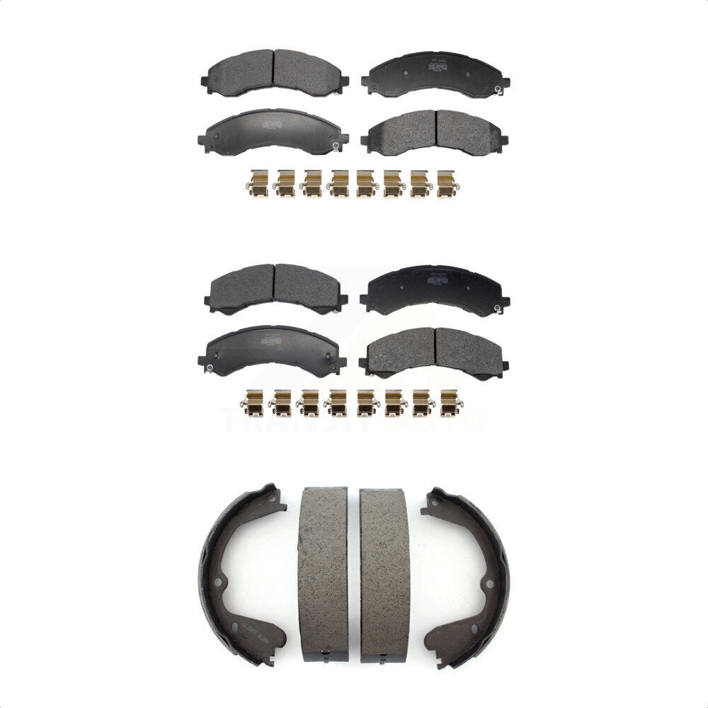Front Rear Semi-Metallic Brake Pads & Parking Shoe Kit For GMC Savana 3500 Chevrolet 4500 KFN-100937