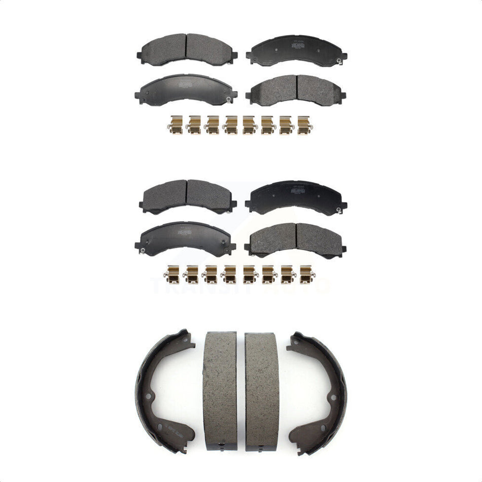Front Rear Semi-Metallic Brake Pads & Parking Shoe Kit For GMC Savana 3500 Chevrolet 4500 KFN-100937