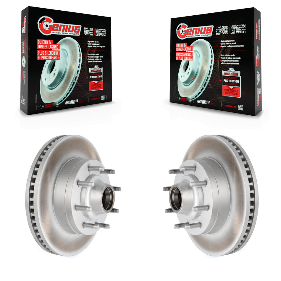 Front Coated Disc Brake Rotors And Hub Assembly Pair For Ford E-350 Super Duty E-250 E-150 E-450 Econoline KG-100009