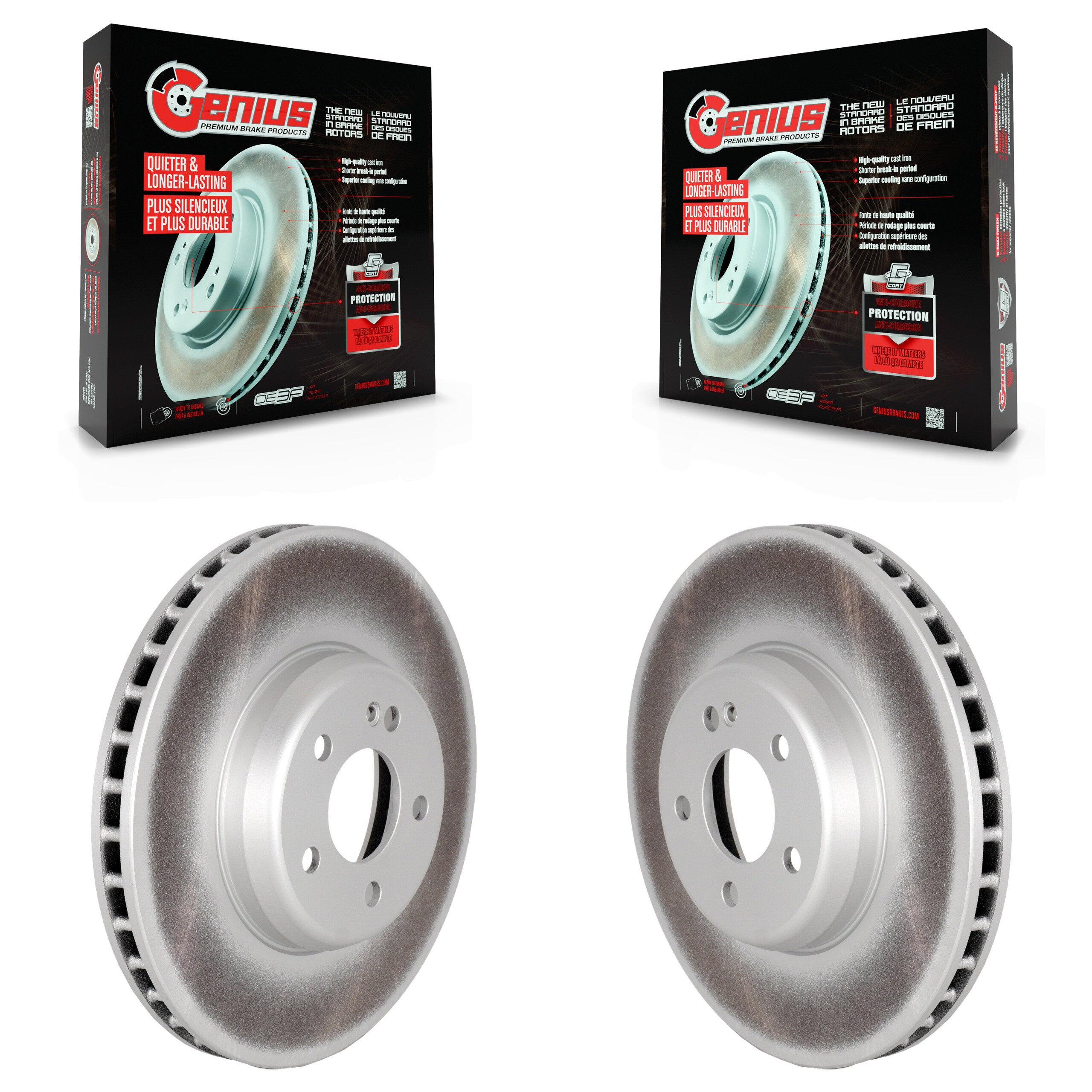 Front Coated Disc Brake Rotors Pair For Mercedes-Benz C300 E300 Without Sport Package KG-101792