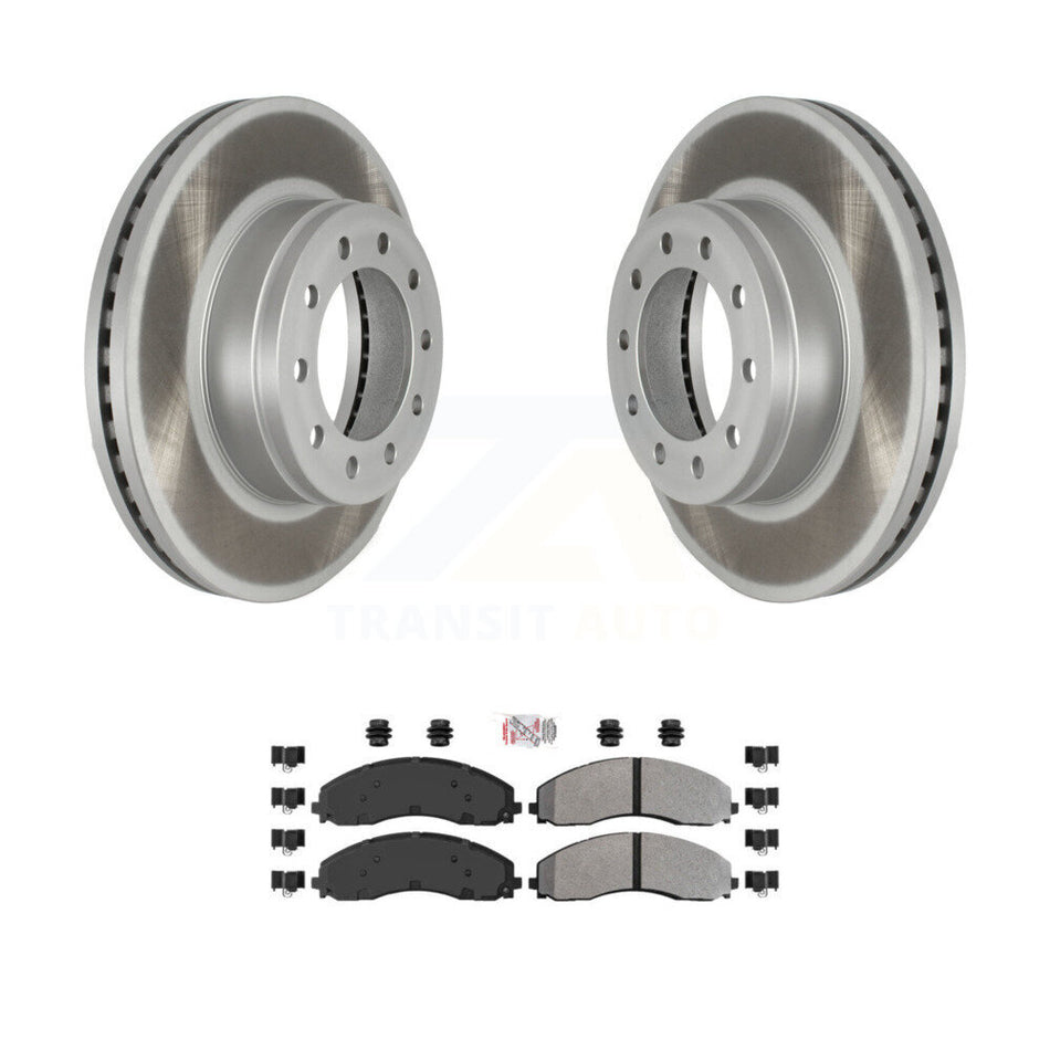 Front Coated Disc Brake Rotor Semi-Metallic Pad Kit For Ford F-450 Super Duty F-550 F-600 KGA-100269