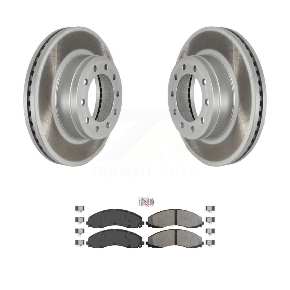 Front Coated Disc Brake Rotor Semi-Metallic Pad Kit For Ford F-450 Super Duty F-550 F-600 KGA-100270