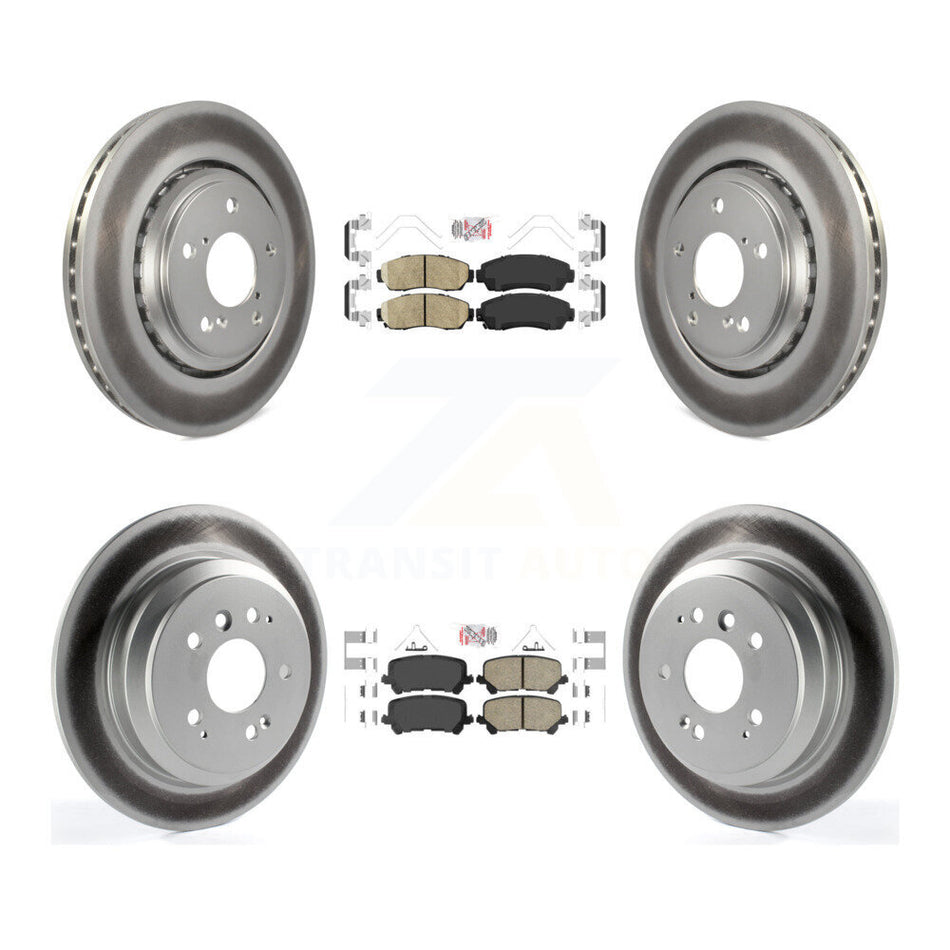 Front Rear Ceramic Pads And Coated Disc Brake Rotors Kit For 2019-2024 Honda Passport KGA-102263
