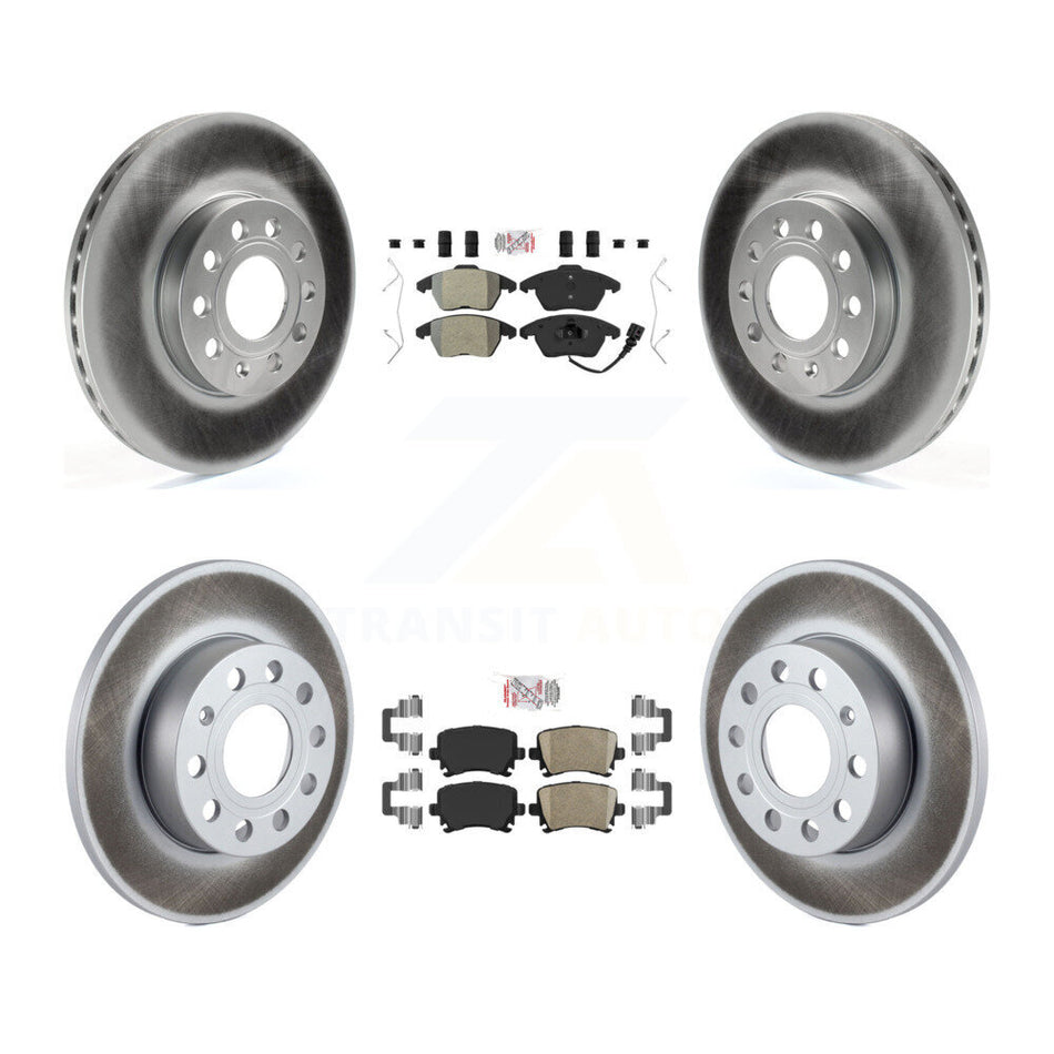 Front Semi-Metallic Rear Ceramic Pad & Coated Disc Brake Rotors Kit For Volkswagen Rabbit KGA-103073