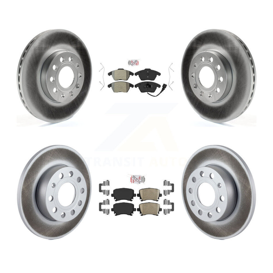 Front Semi-Metallic Rear Ceramic Pad & Coated Disc Brake Rotors Kit For Volkswagen Rabbit KGA-103074