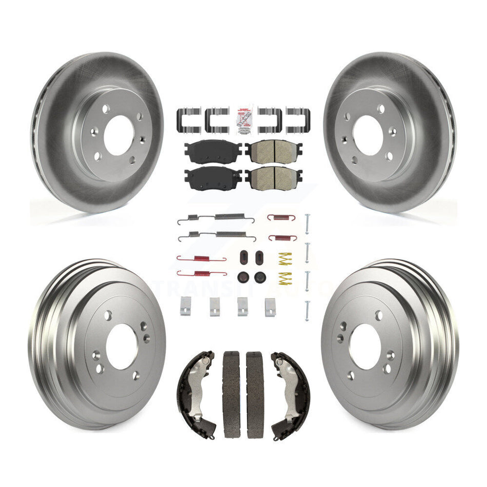 Front Rear Brake Rotor Semi-Metallic Pad Coated Drum Kit (7Pc) For Hyundai Accent Kia Rio KGA-104204