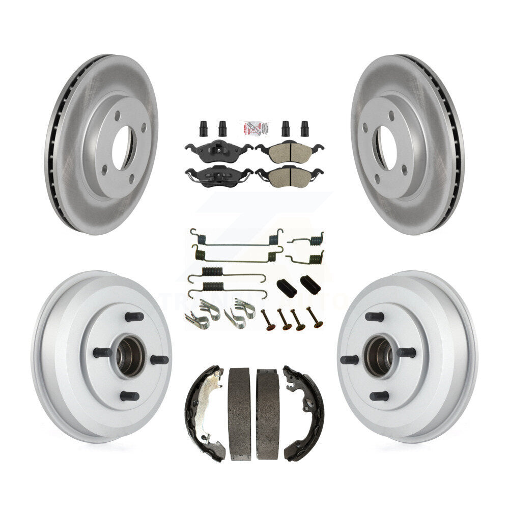 Front Rear Disc Brake Rotors Semi-Metallic Pads And Coated Drum Kit (7Pc) For Ford Focus KGA-104240