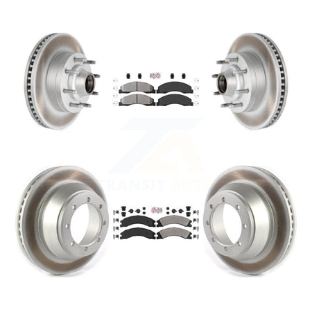 Front Rear Semi-Metallic Pad & Coated Disc Brake Rotors Hub Kit For Ford E-450 Super Duty KGA-104417
