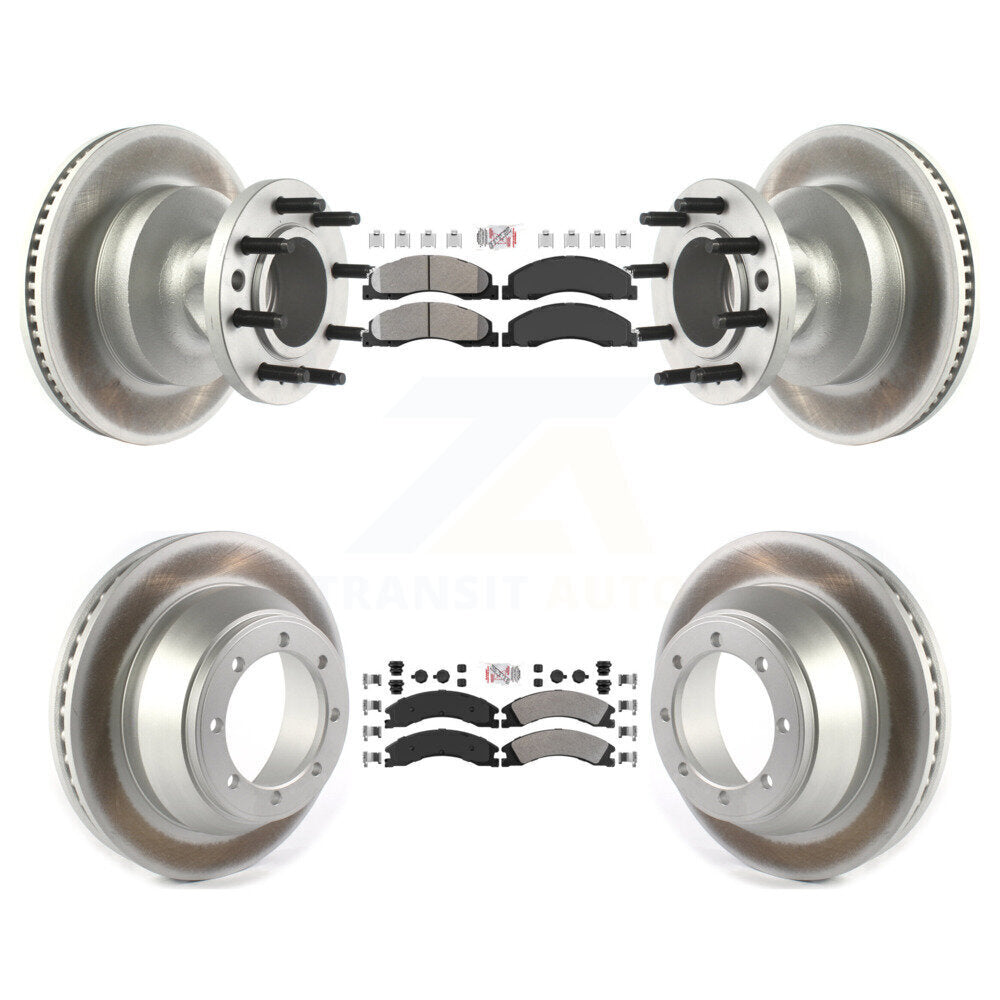 Front Rear Semi-Metallic Pad & Coated Disc Brake Rotors Hub Kit For Ford E-450 Super Duty KGA-104419