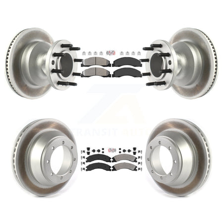 Front Rear Semi-Metallic Pad & Coated Disc Brake Rotors Hub Kit For Ford E-450 Super Duty KGA-104419