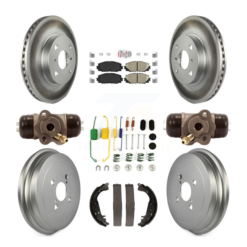 Front Rear Disc Brake Rotors Ceramic Pads And Coated Drum Kit (9Pc) For Toyota Yaris KGA-104454