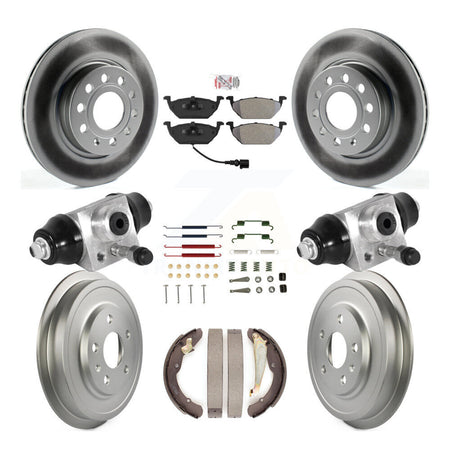 Front Rear Disc Brake Rotors Semi-Metallic Pad Coated Drum Kit (9Pc) For Volkswagen Jetta KGA-104518