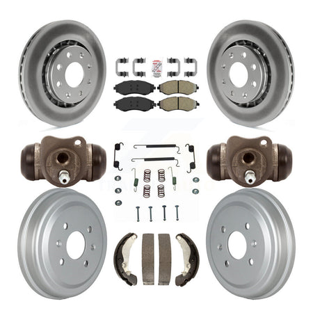 Front Rear Brake Rotor Semi-Metallic Pad Coated Drum Kit (9Pc) For Chevrolet Aveo Pontiac KGA-104557