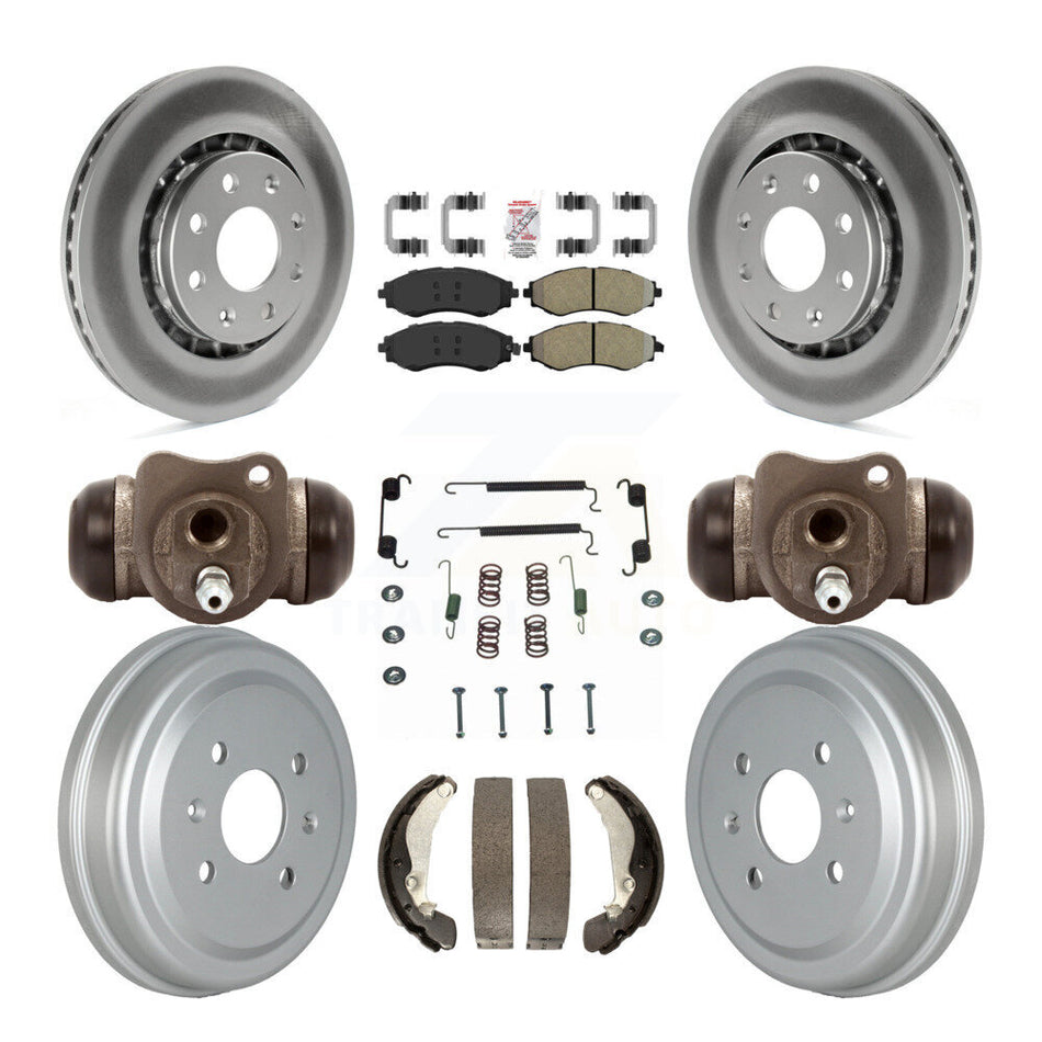 Front Rear Brake Rotor Semi-Metallic Pad Coated Drum Kit (9Pc) For Chevrolet Aveo Pontiac KGA-104557