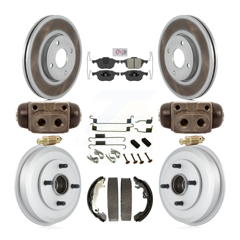 Front Rear Disc Brake Rotors Semi-Metallic Pads And Coated Drum Kit (9Pc) For Ford Focus KGA-104562