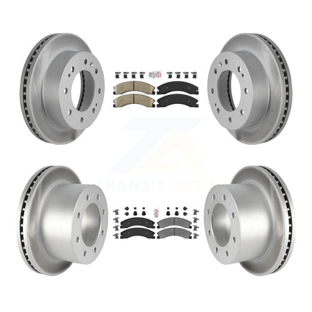 Front Ceramic Rear Semi-Metallic Pad & Coated Disc Brake Rotor Kit For GMC Sierra 3500 HD KGA-105012