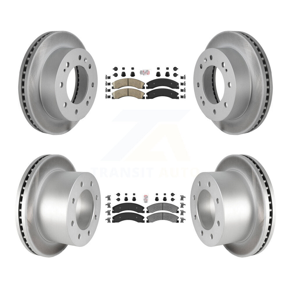 Front Ceramic Rear Semi-Metallic Pad & Coated Disc Brake Rotor Kit For GMC Sierra 3500 HD KGA-105014