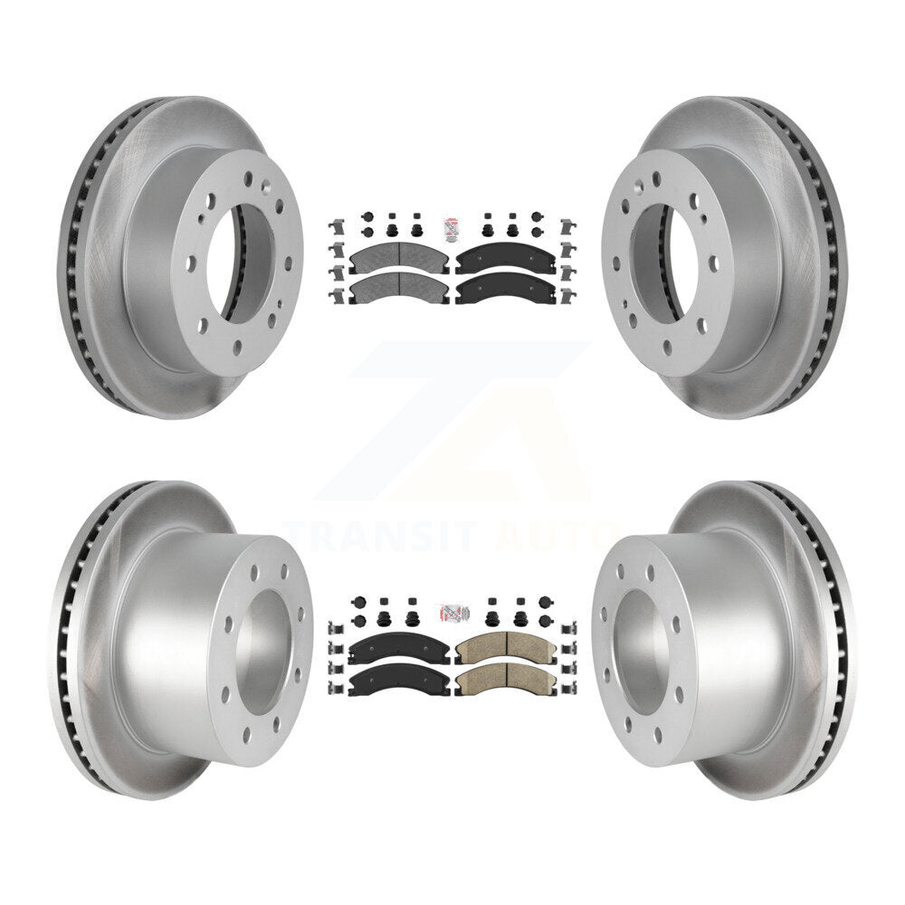 Front Semi-Metallic Rear Ceramic Pad & Coated Disc Brake Rotor Kit For GMC Sierra 3500 HD KGA-105016