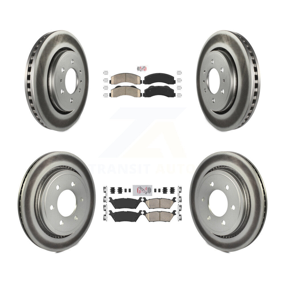 Front Rear Ceramic Pad Coated Brake Rotors Kit For Ford F-150 With Electric Parking KGA-105296