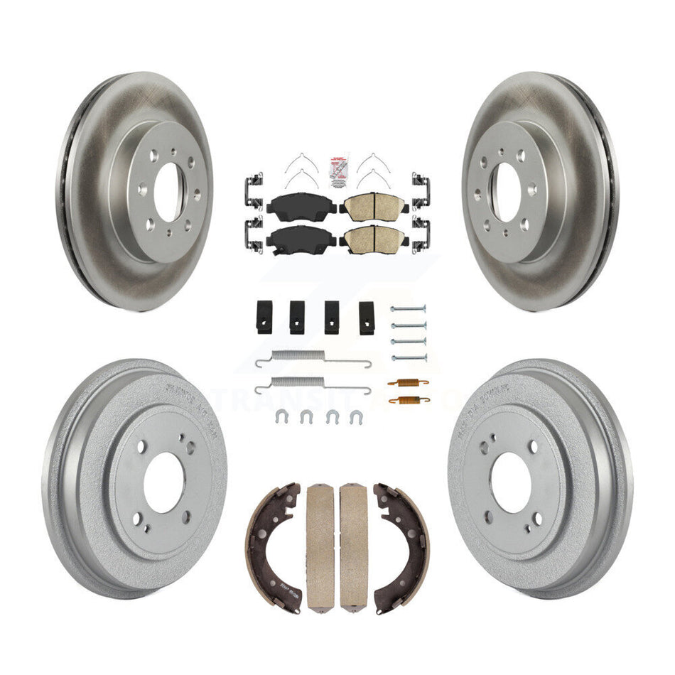 Front Rear Brake Rotors Ceramic Pad Coat Drum Kit (7Pc) For Honda Civic With 4 Lug Wheels KGA-105473