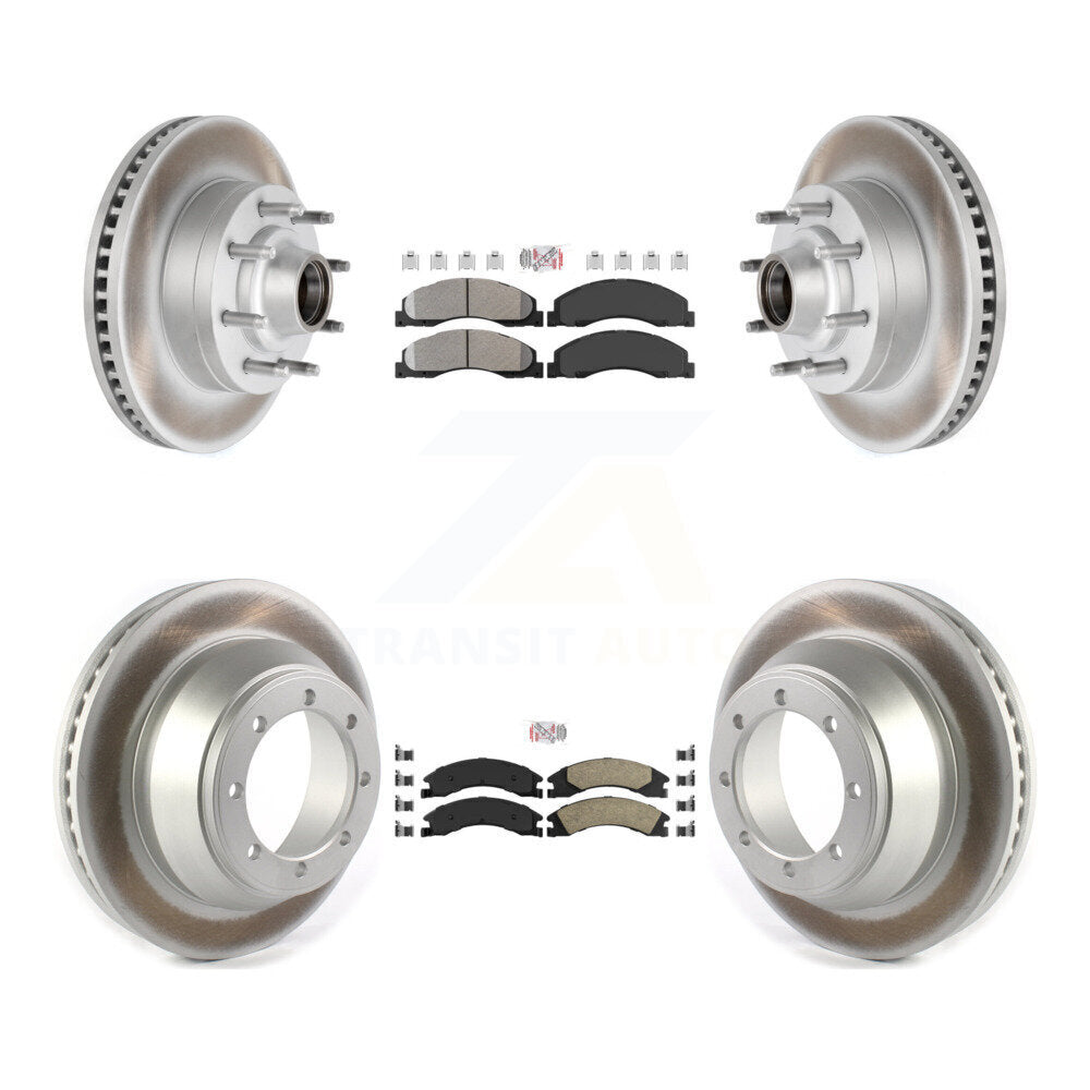 Front Semi-Metallic Rear Ceramic Pad Coated Disc Rotors Hub Kit For Ford E-450 Super Duty KGA-105533