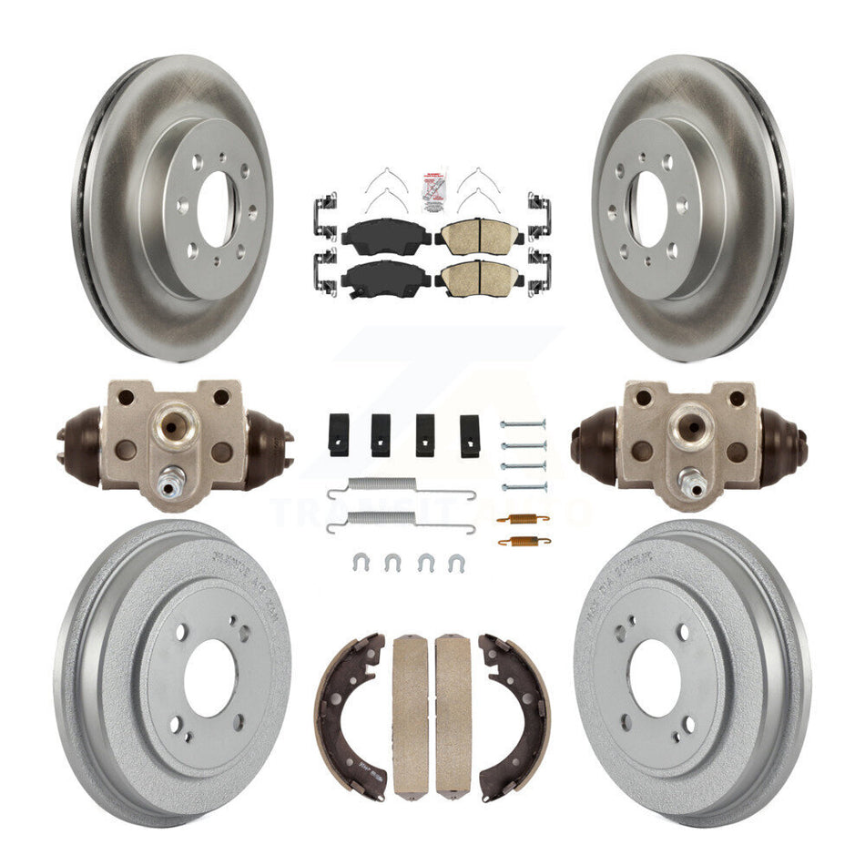 Front Rear Brake Rotors Ceramic Pad Coat Drum Kit (9Pc) For Honda Civic With 4 Lug Wheels KGA-105547