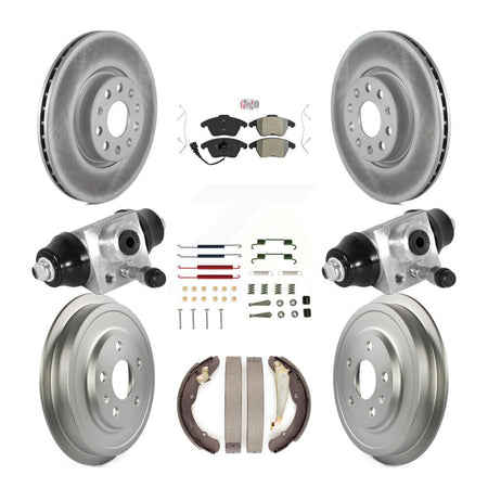 Front Rear Disc Brake Rotors Semi-Metallic Pad Coated Drum Kit (9Pc) For Volkswagen Jetta KGA-105557