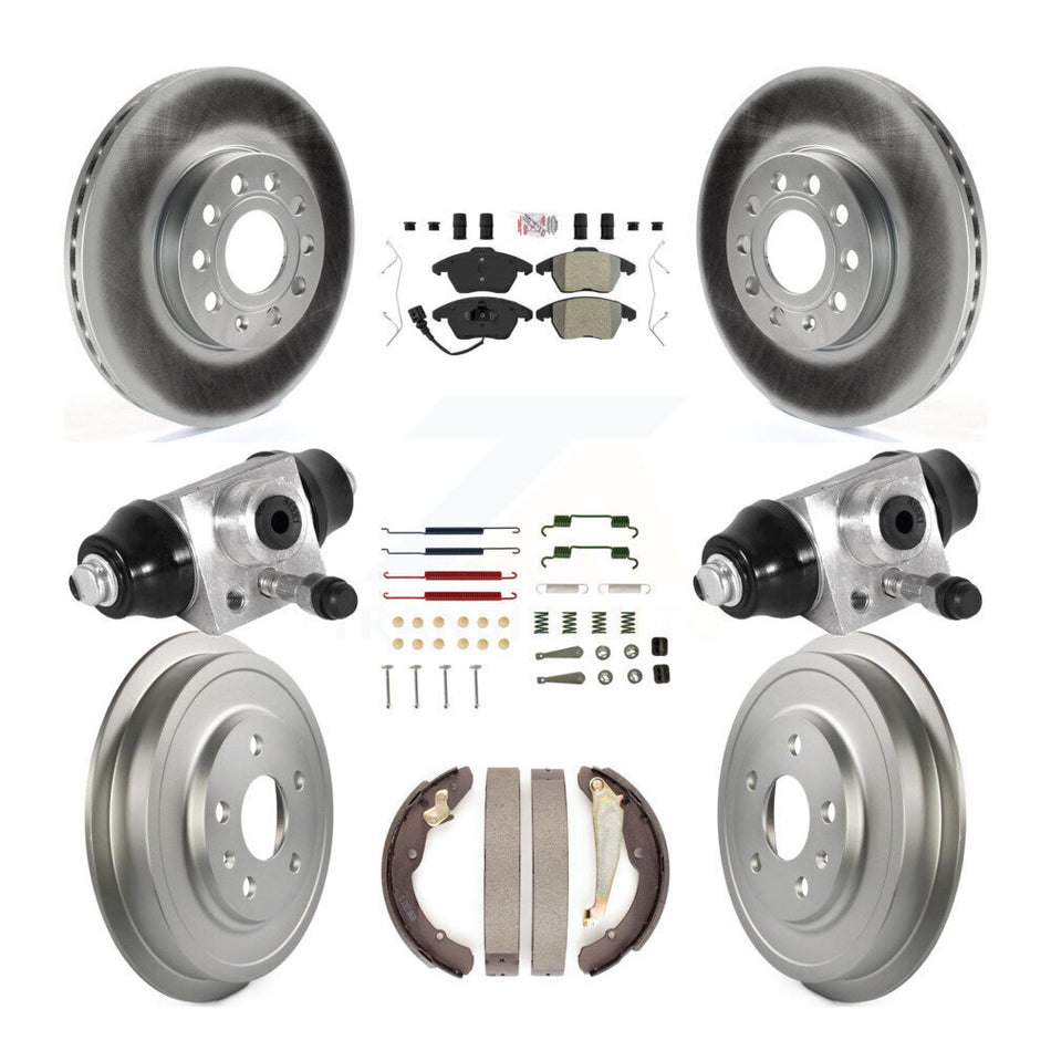 Front Rear Disc Brake Rotors Semi-Metallic Pad Coated Drum Kit (9Pc) For Volkswagen Jetta KGA-105558