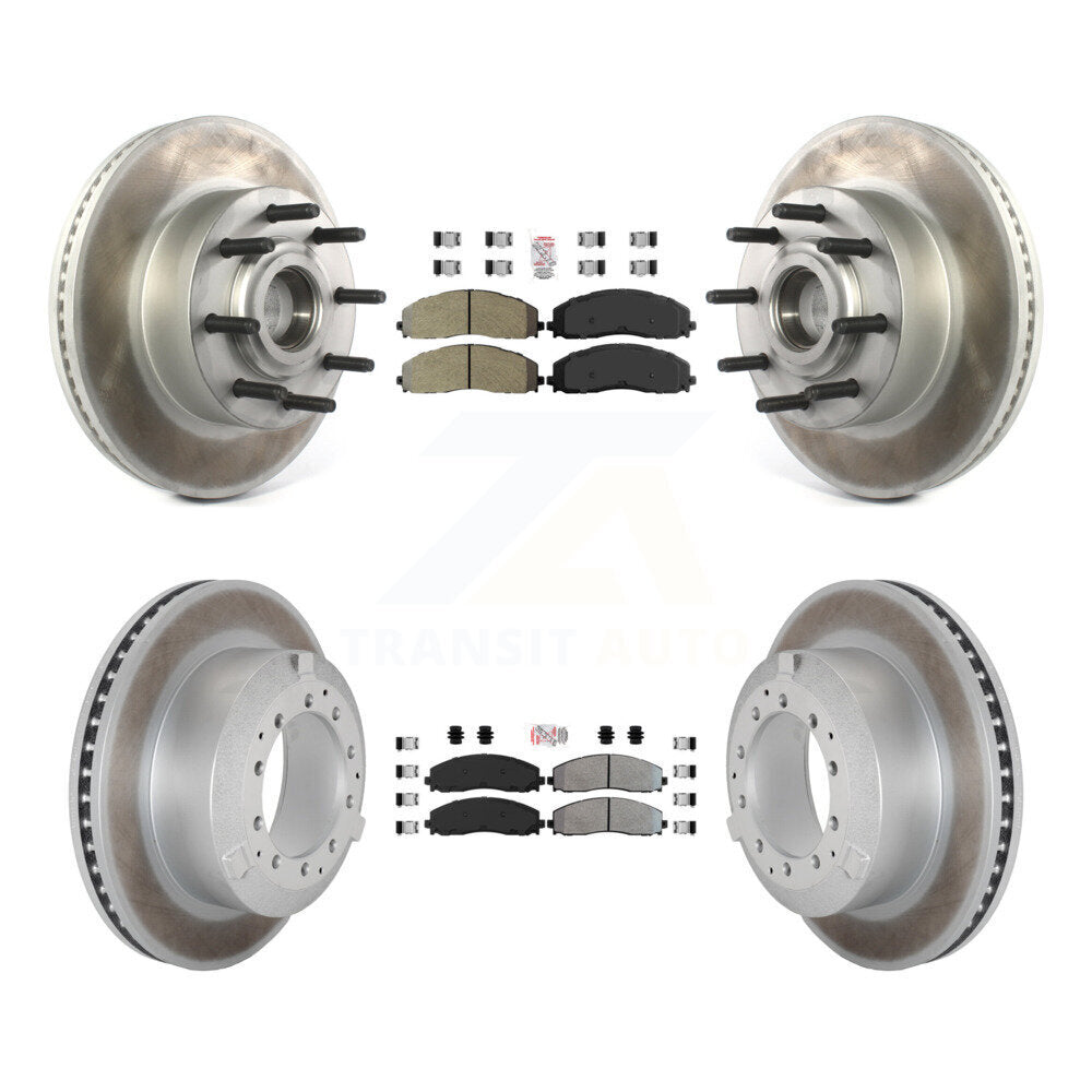 Front Rear Semi-Metallic Pad & Coated Disc Brake Rotors Hub Kit For Ford F-350 Super Duty KGA-105603