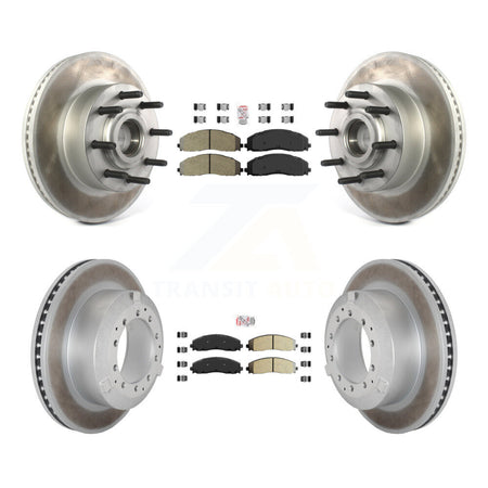 Front Rear Semi-Metallic Pad & Coated Disc Brake Rotors Hub Kit For Ford F-350 Super Duty KGA-105604