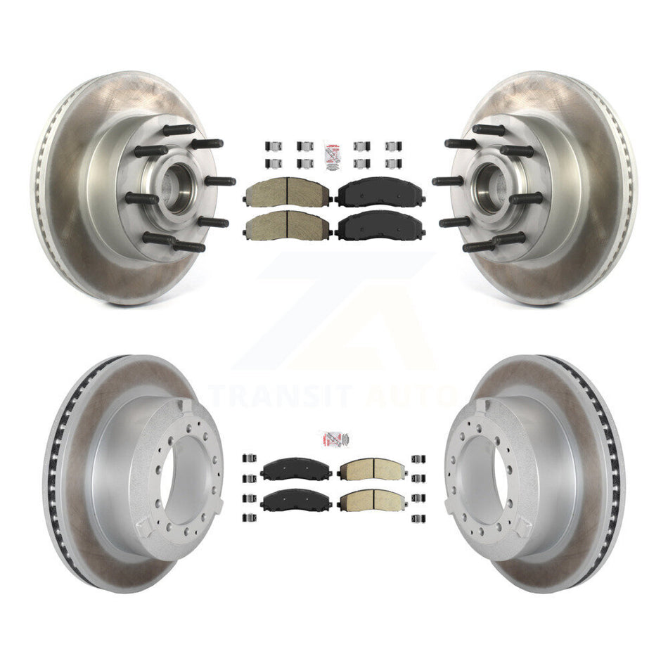 Front Rear Semi-Metallic Pad & Coated Disc Brake Rotors Hub Kit For Ford F-350 Super Duty KGA-105604