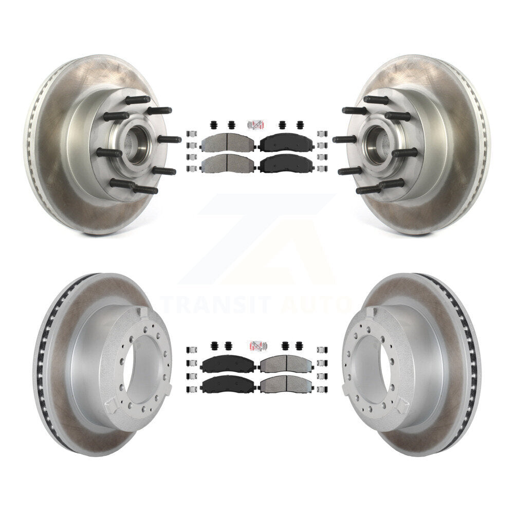 Front Rear Semi-Metallic Pad & Coated Disc Brake Rotors Hub Kit For Ford F-350 Super Duty KGA-105605