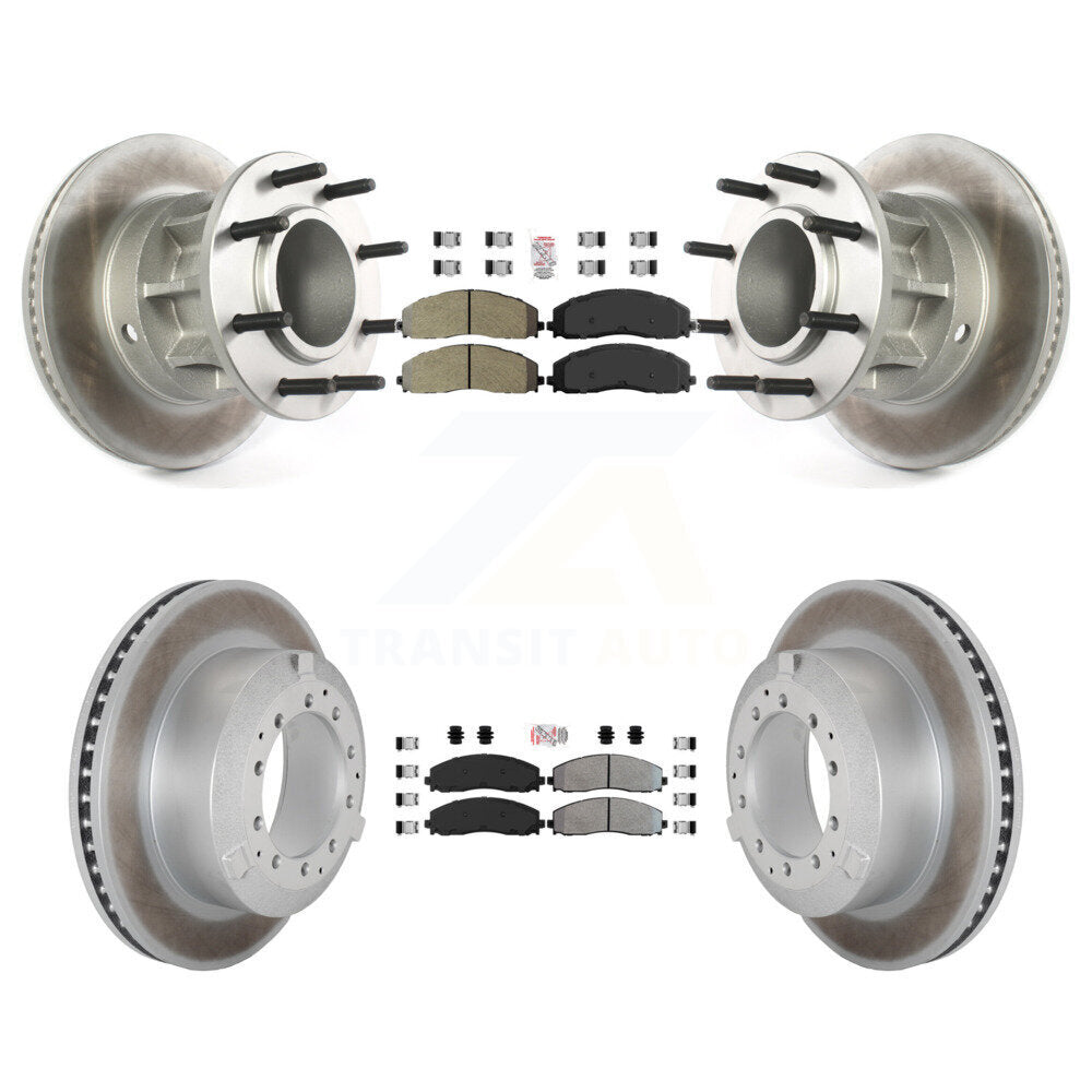 Front Rear Semi-Metallic Pad & Coated Disc Brake Rotors Hub Kit For Ford F-350 Super Duty KGA-105607