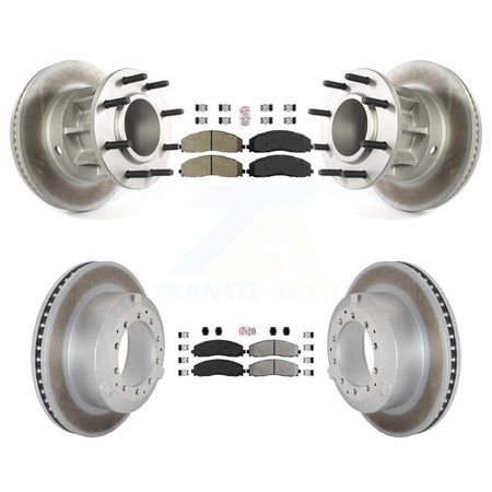 Front Rear Semi-Metallic Pad & Coated Disc Brake Rotors Hub Kit For Ford F-350 Super Duty KGA-105607