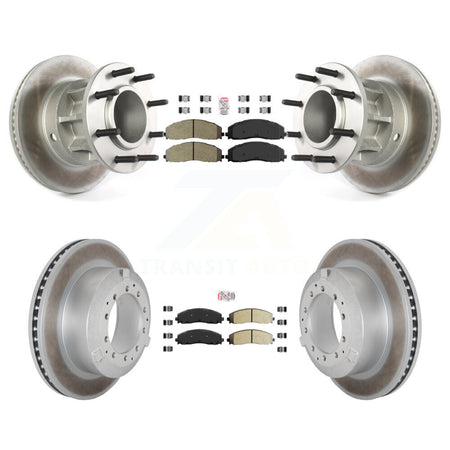 Front Rear Semi-Metallic Pad & Coated Disc Brake Rotors Hub Kit For Ford F-350 Super Duty KGA-105608
