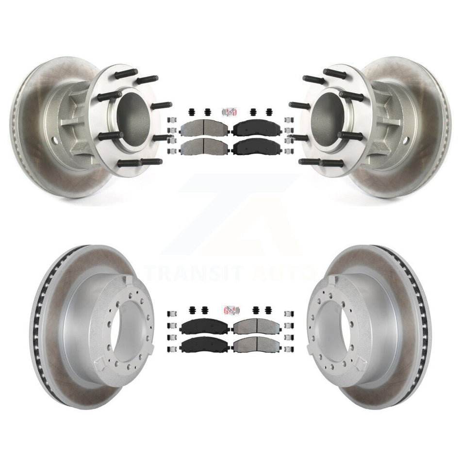 Front Rear Semi-Metallic Pad & Coated Disc Brake Rotors Hub Kit For Ford F-350 Super Duty KGA-105609